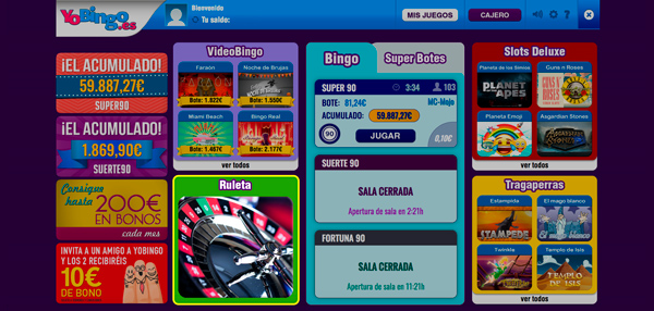 Lobby de juegos online en YoBingo